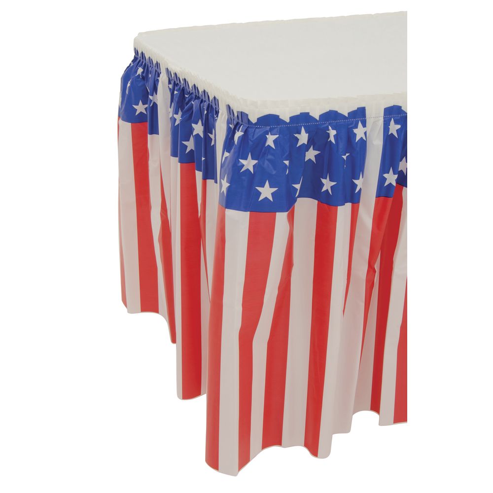 Disposable Plastic Table Skirting Box Pleat Patriotic 29"H x 13&#39;L