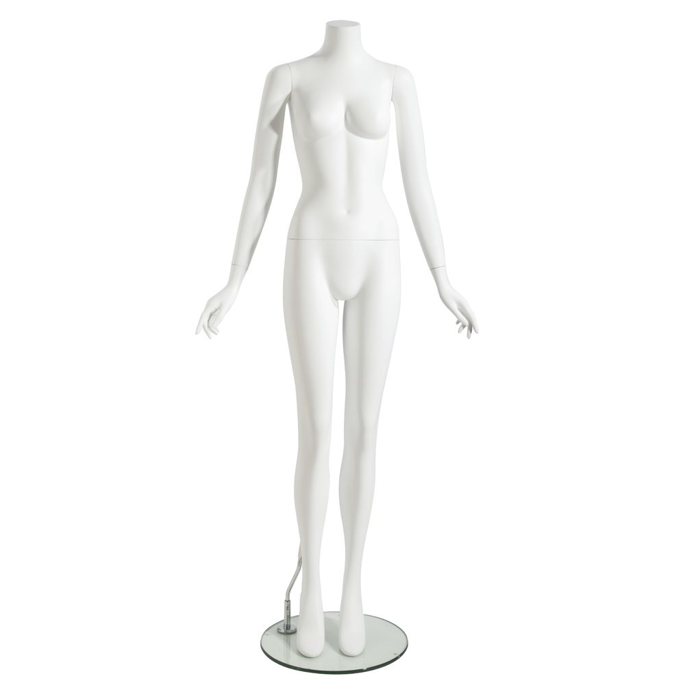 MANNEQUIN, FEMALE, ARMS AT SIDE, HDLESS, WHT