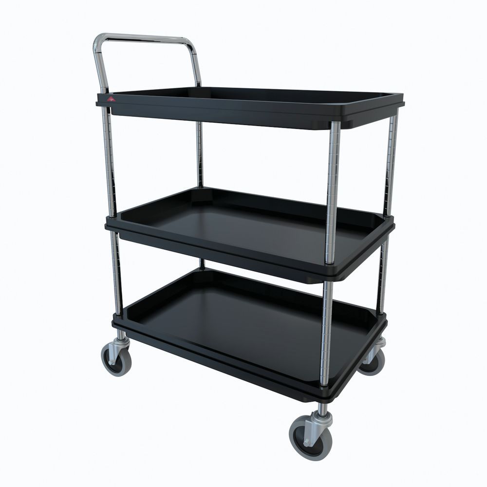 400 lb Metro Deep Ledge Series Polymer Utility Cart with 4 Swivel Casters 3 Shelves Gray Total Capacity 41 Height x 21-1/2 Width x 32-3/4 Length 