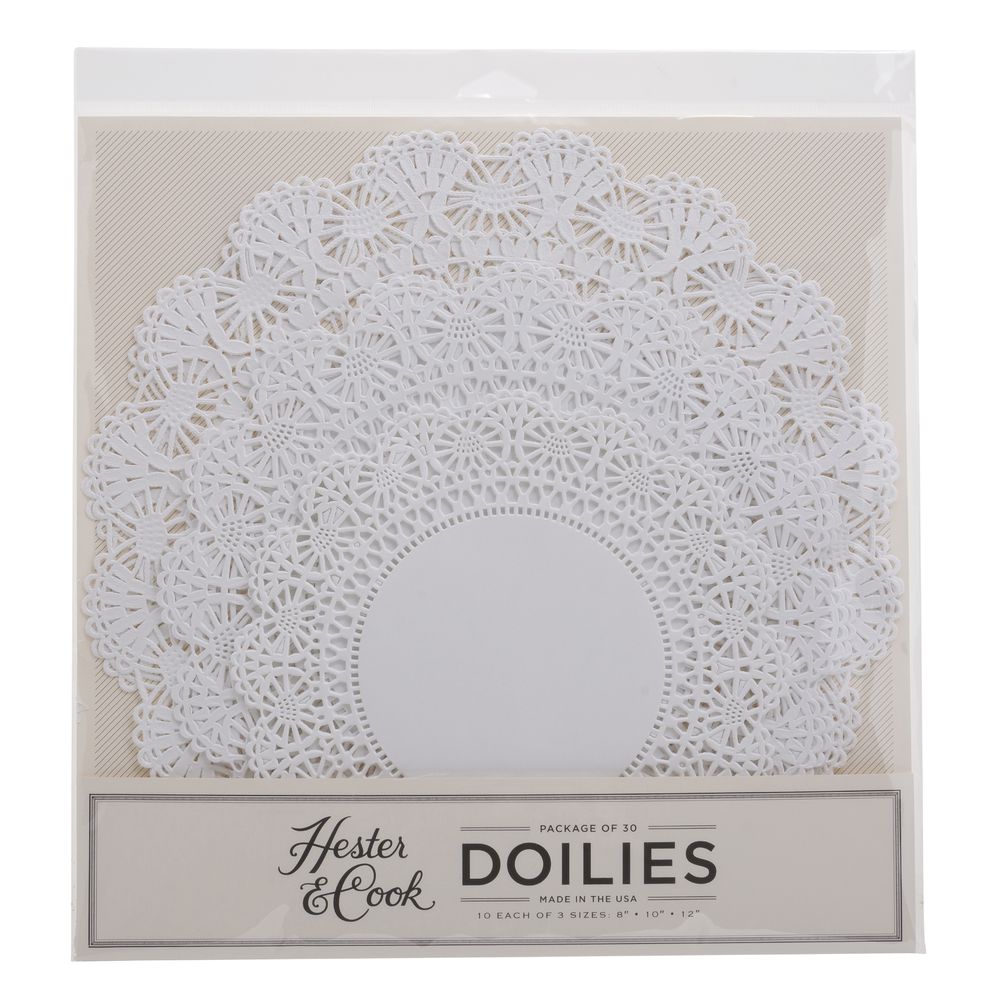 DOILIES, PAPER, LACE, ROUND, WHITE, 18/PK