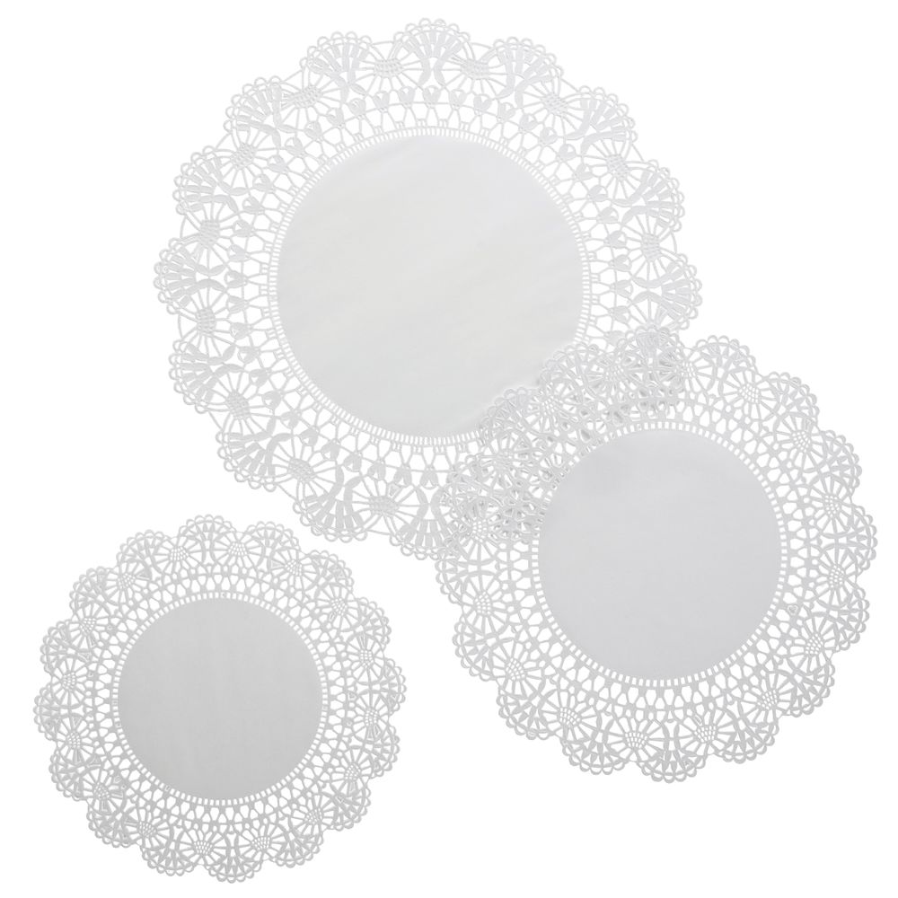 DOILIES, PAPER, LACE, ROUND, WHITE, 18/PK