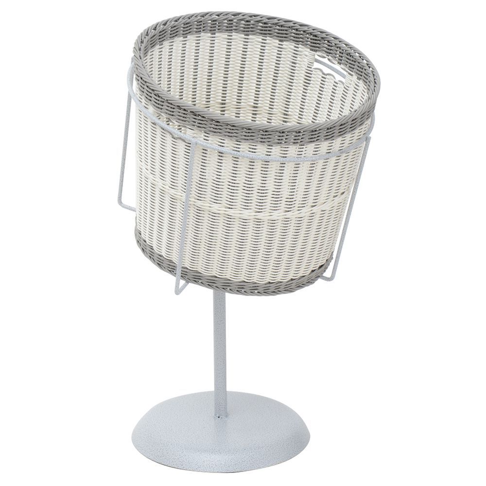 18" Dia x 30" H Merchandising Stand With Basket Grey and White 
