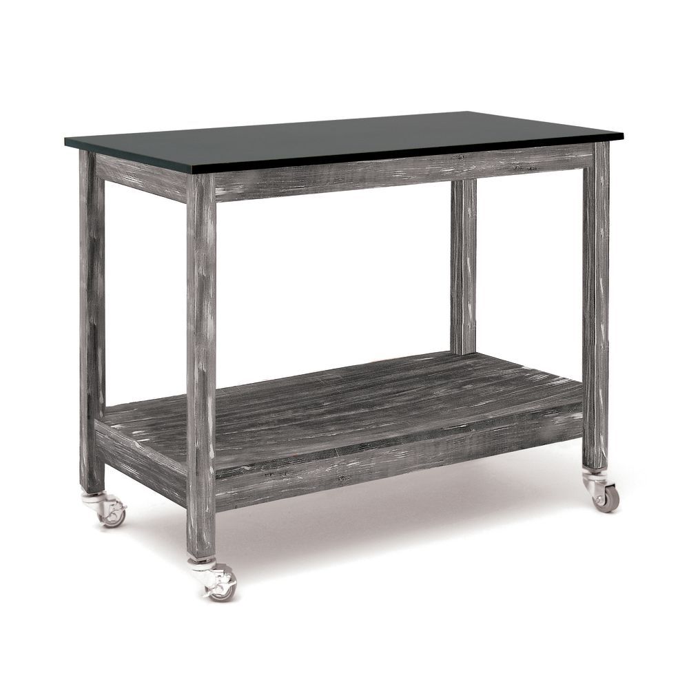 Mobile Display Table With Gray Base And Black Formica Top Is 48"L x 24"W x 37"H 