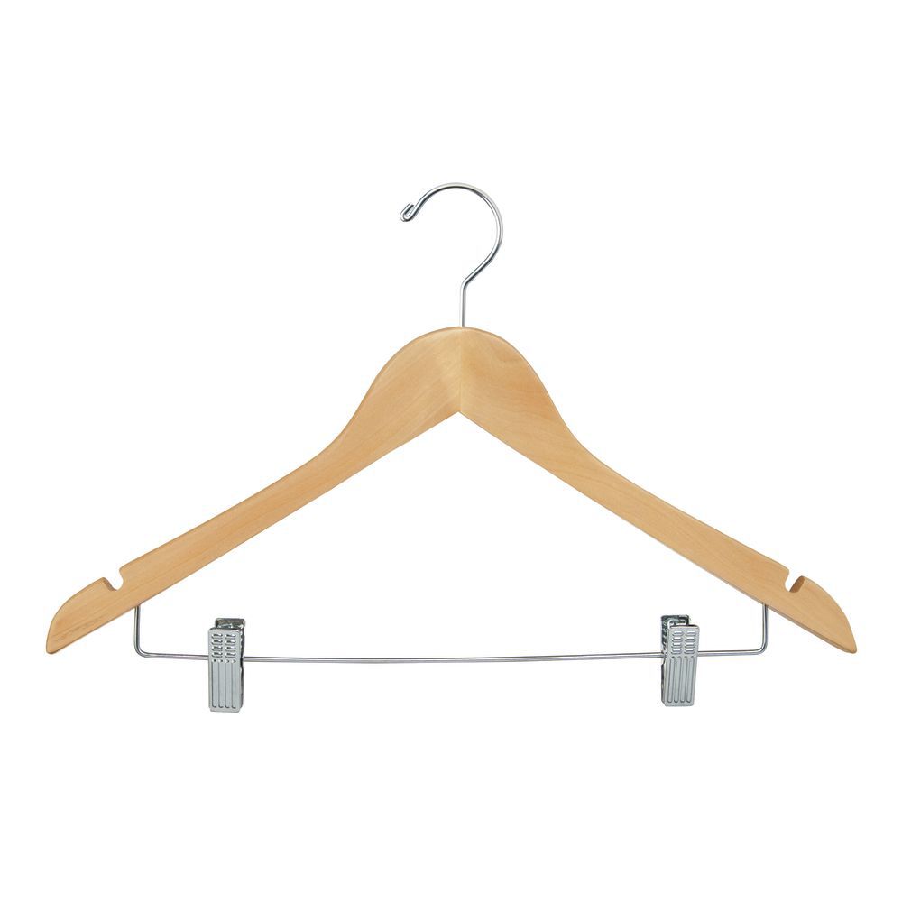Wood Clothes Hangers Metal Bar and Clips
