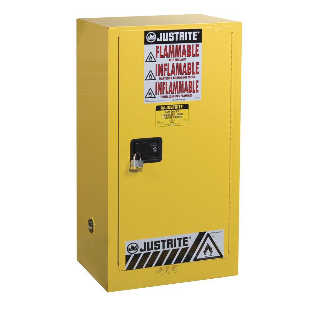 Justrite Sure-Grip Safety Cabinets Self Close 15-Gallon Capacity in Yellow Steel  23 1/4"L x 18"D x 44"H