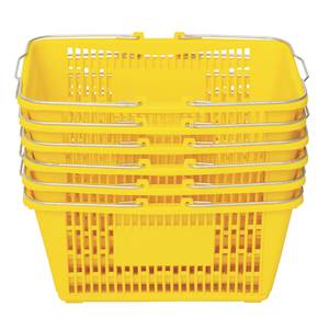 Mophorn Shopping Basket 12PCS Plastic Basket Large Yellow Basket with Handle Portable and Durable Stand with Rollers and Sign Shopping Baskets for Retail Store 18 x 12 x 10 inch, Yellow 