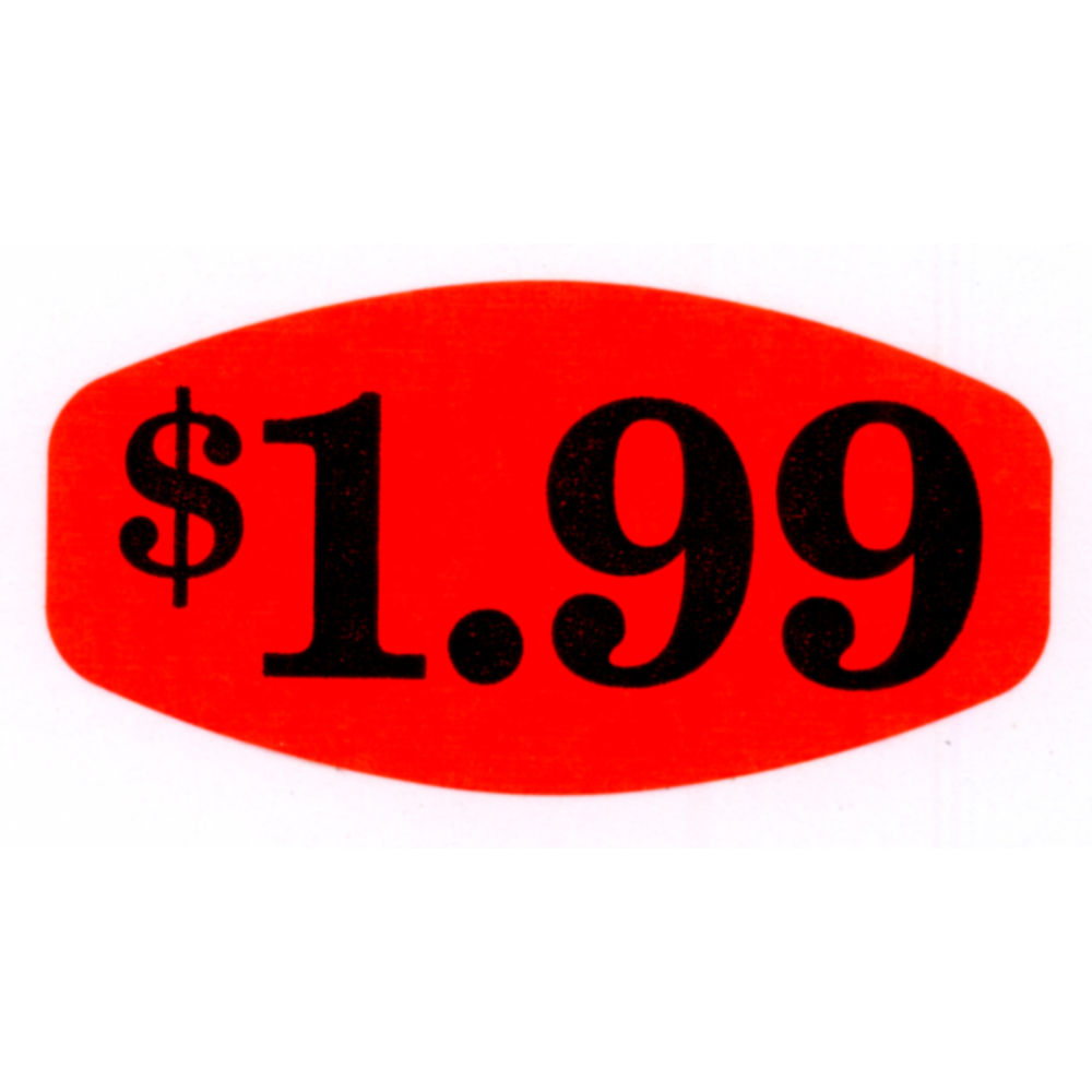 $1.99 Price Point Grabber Grocery Store Labels 1 3/8"L x 7/8"H Red With Black Print