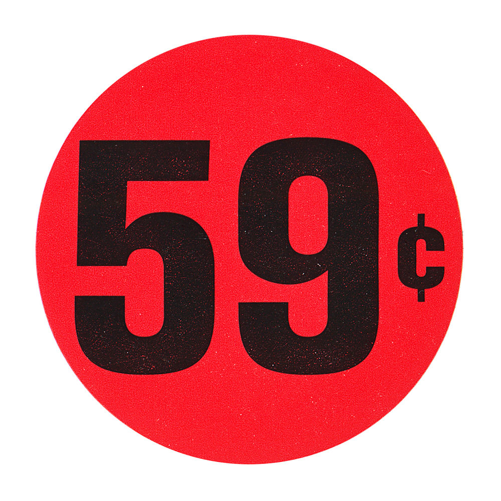 LABEL, RED FLR, 59 CENTS, 1 1/2" DIA.