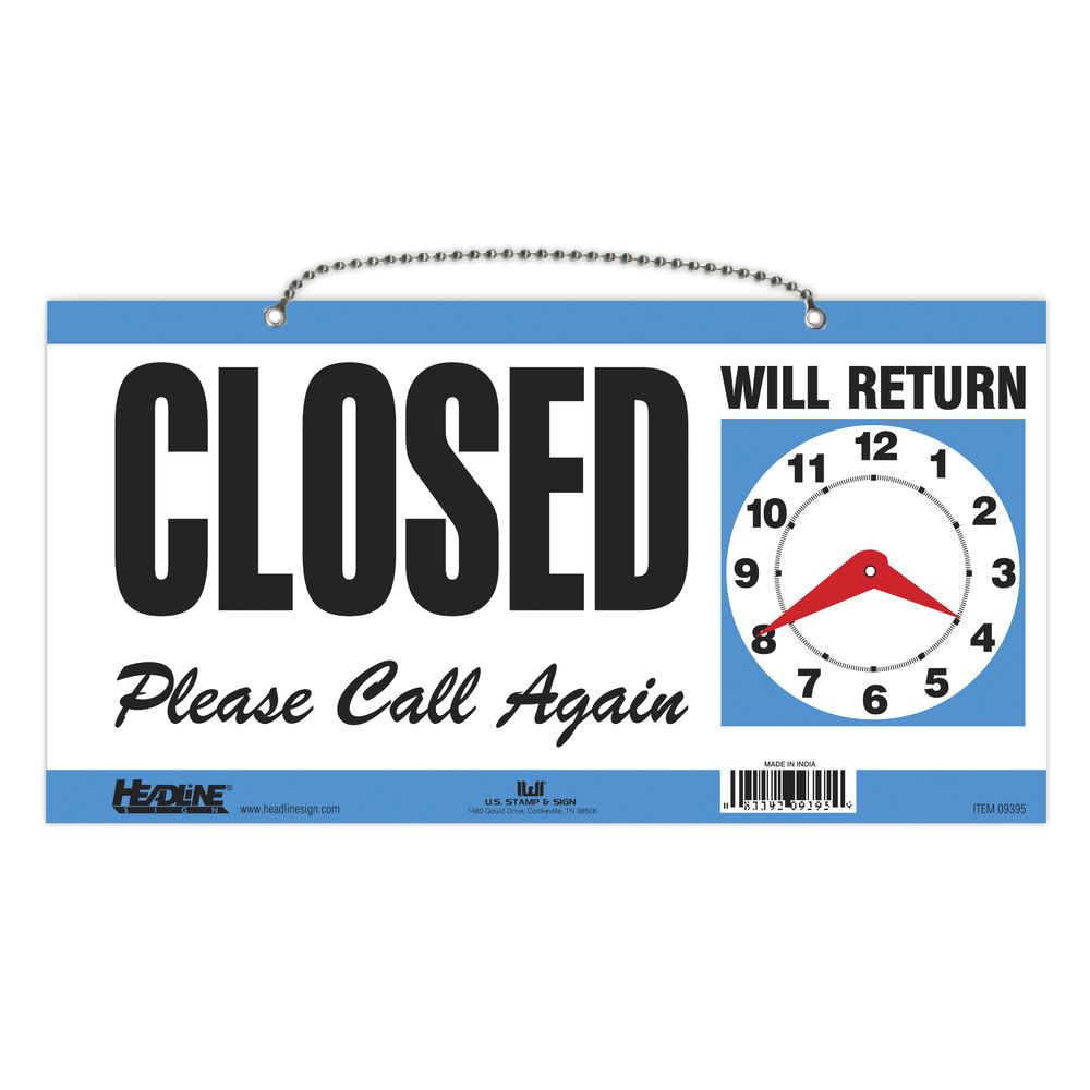 Closed Sign w/Time of Return Dial