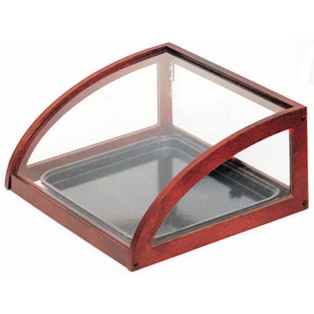 Curved Top Glass Counter Display Case with Mahogany Finished Wood Trim