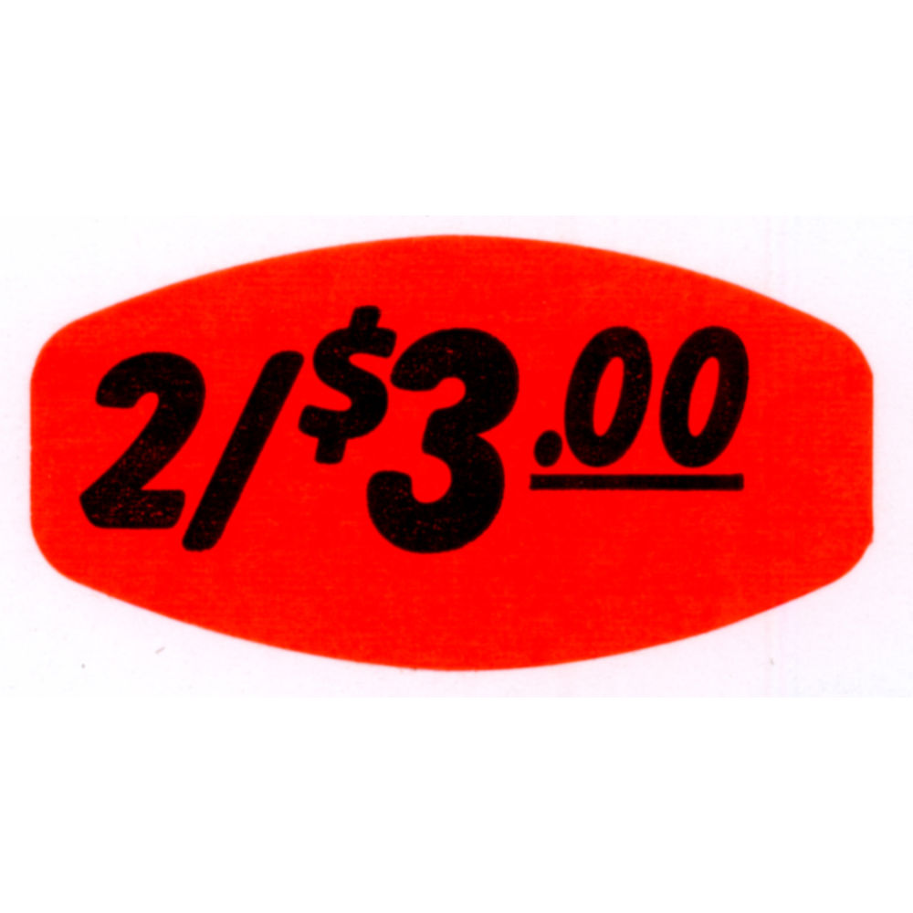 2/$3.00 Price Point Grabber Grocery Store Labels 1 3/8"L x 7/8"H Red With Black Print