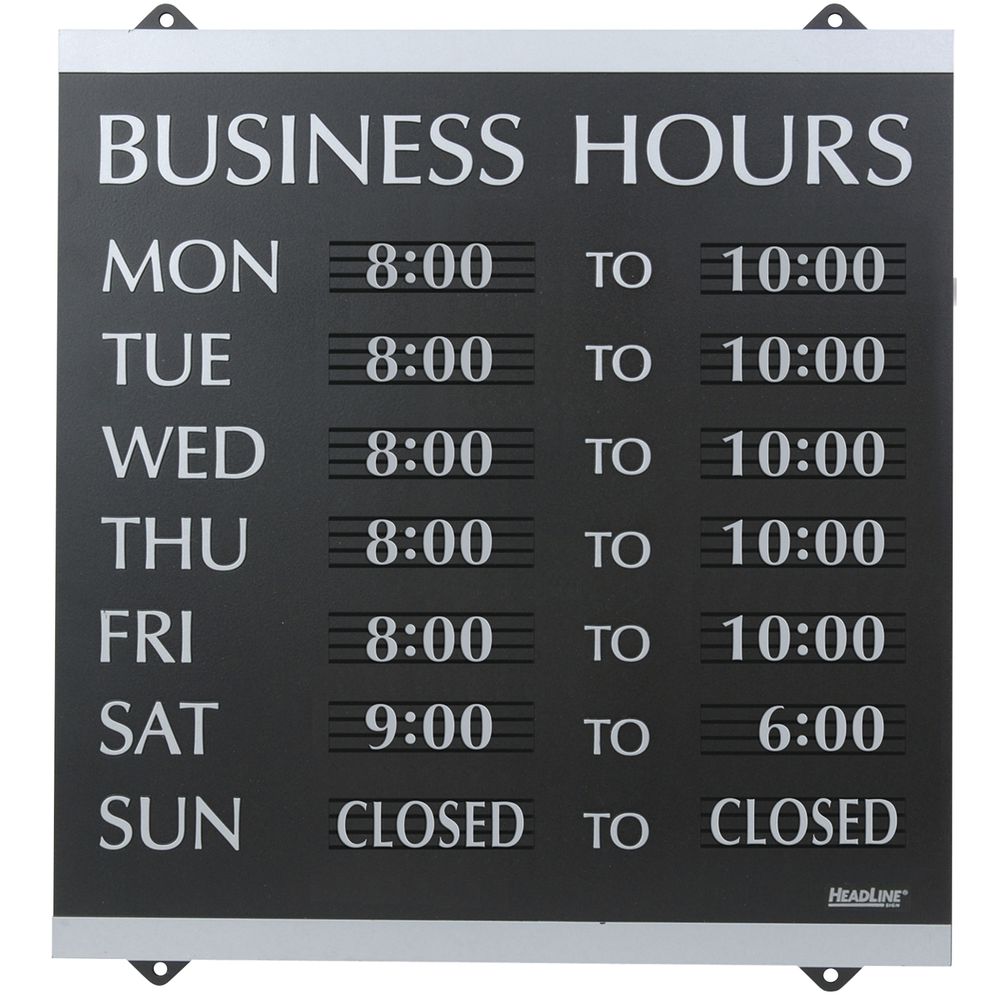 Contemporary Black And Silver Business Hours Sign