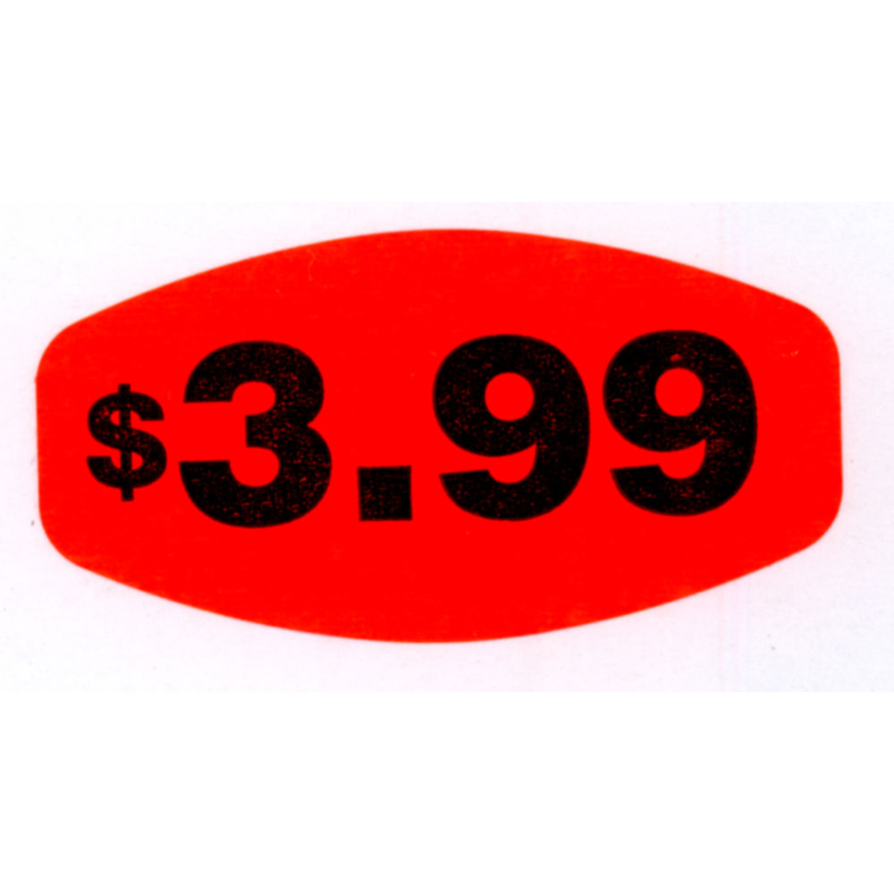 $3.99 Price Point Grabber Grocery Store Labels 1 3/8"L x 7/8"H Red With Black Print