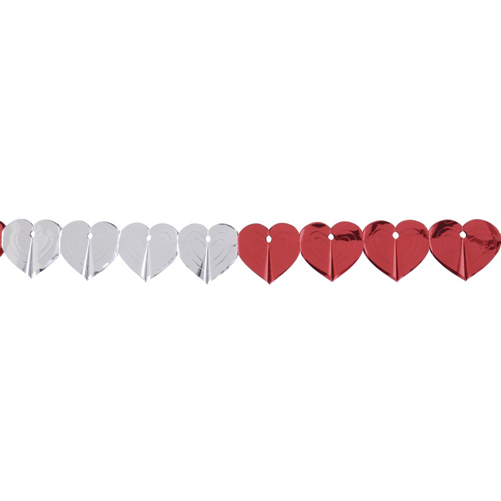 Decoration Garland Hearts Metallic Red/Silver 12&#39;L Foil